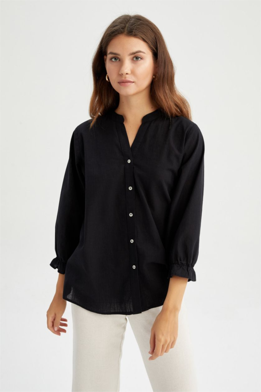 FEMME Noir Chemises à manches longues Col arrondi