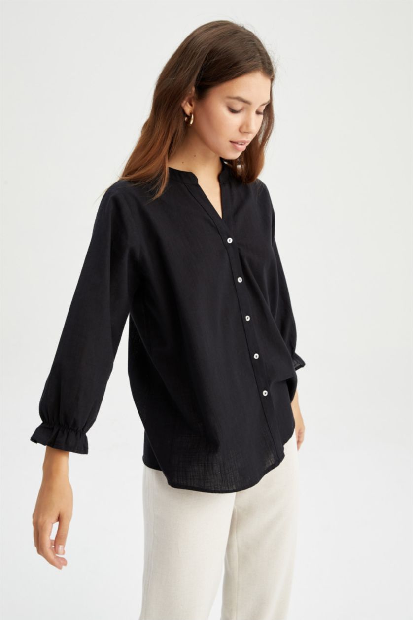 FEMME Noir Chemises à manches longues Col arrondi