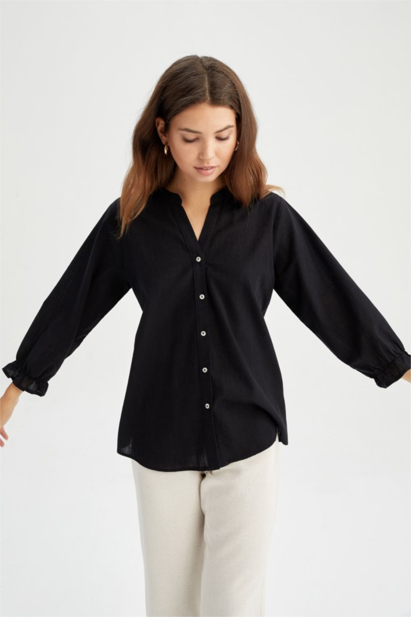 FEMME Noir Chemises à manches longues Col arrondi