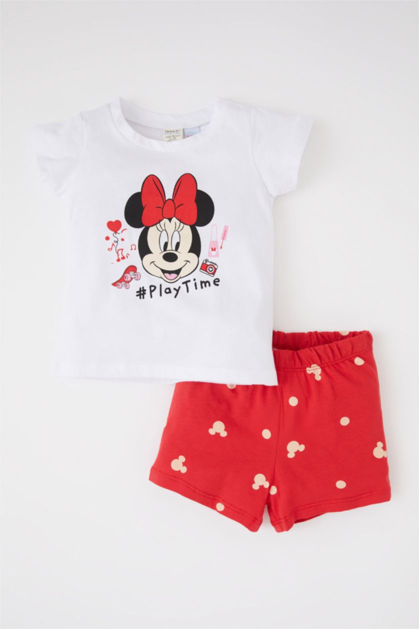 BÉBÉ FILLE Blanc Ensemble de pyjama short à manches courtes en coton sous licence Disney Mickey et Minnie pour bébé fille