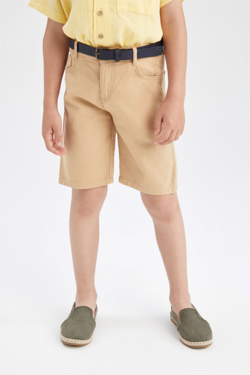 Мальчики и подростки Бежевый Шорты бермуды с ремнем для мальчиков