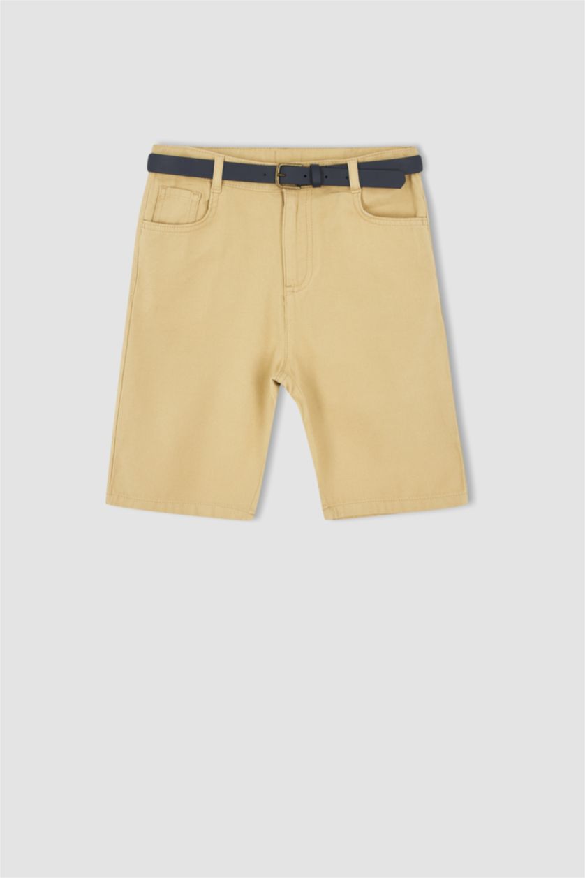 Мальчики и подростки Бежевый Шорты бермуды с ремнем для мальчиков