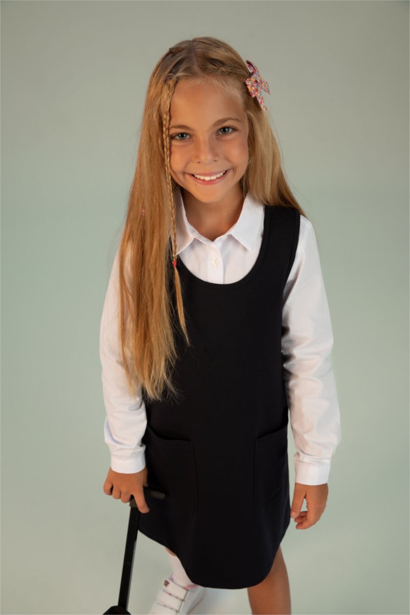 Kız Çocuk - Genç Kız Lacivert Kız Çocuk Lacivert Kolsuz Jile Okul Elbisesi