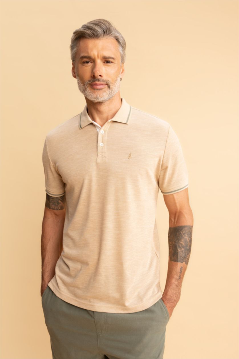 MAN Beige Regular Fit Polo Collar Pique Polo T-Shirt