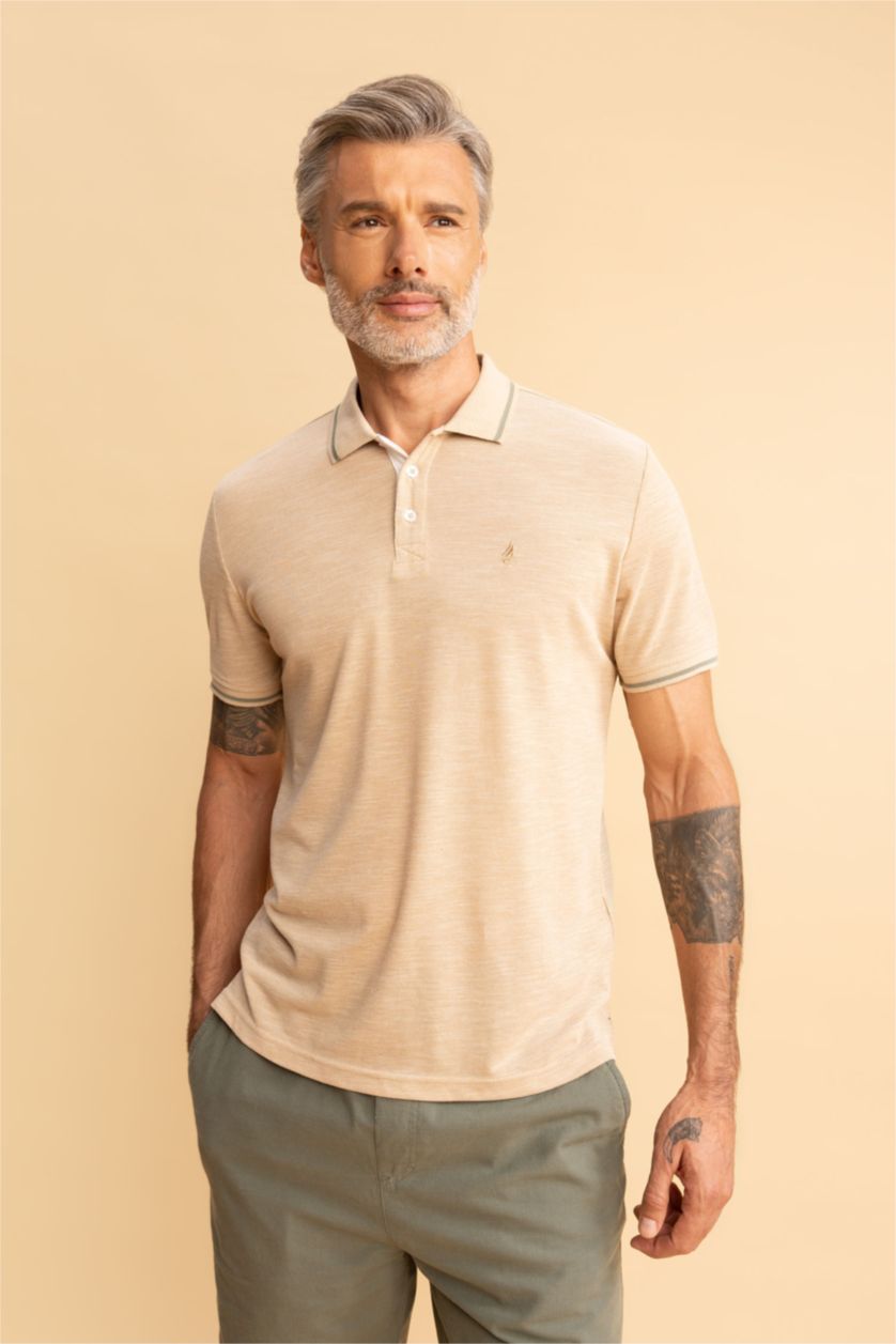 MAN Beige Regular Fit Polo Collar Pique Polo T-Shirt