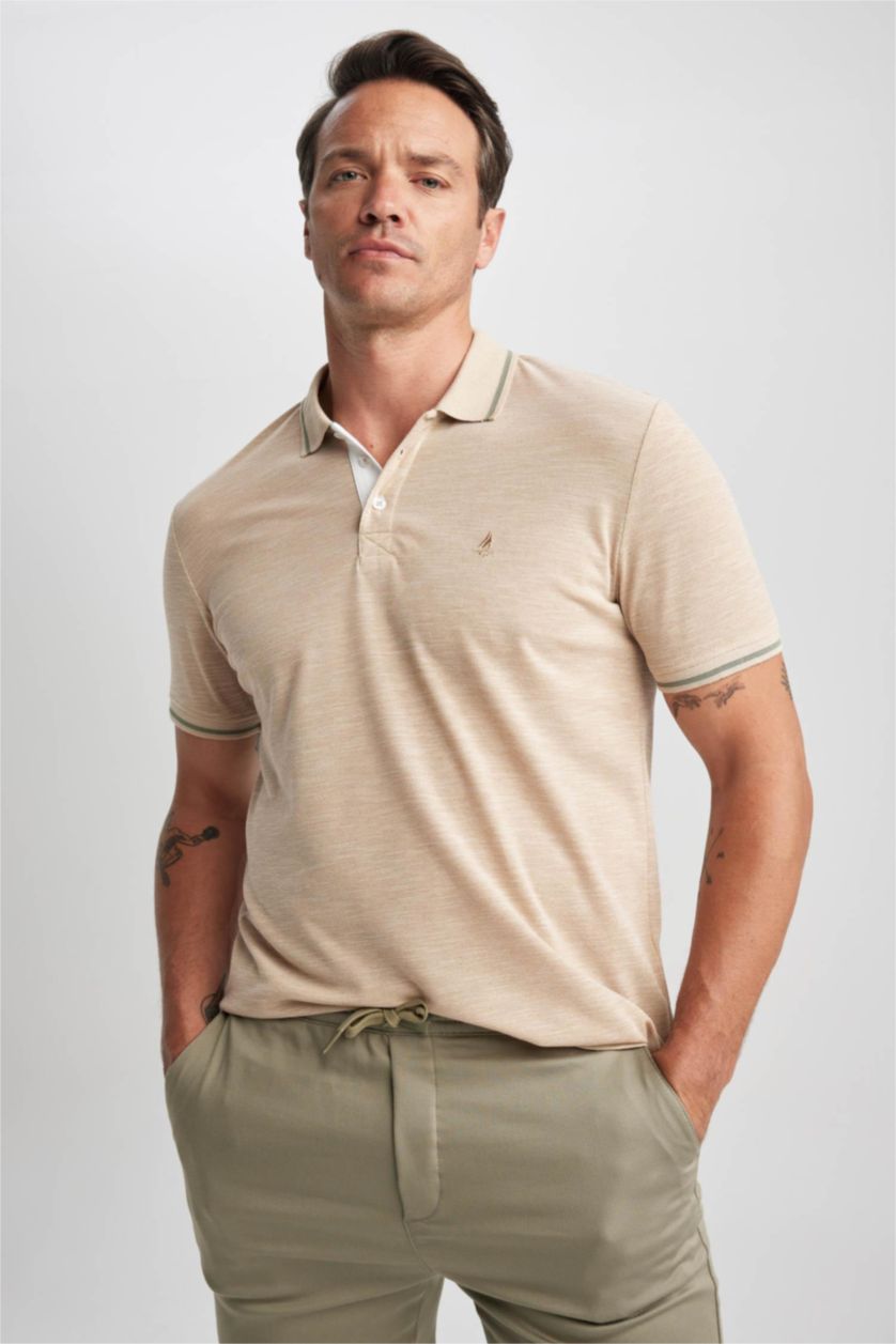 MAN Beige Regular Fit Polo Collar Pique Polo T-Shirt