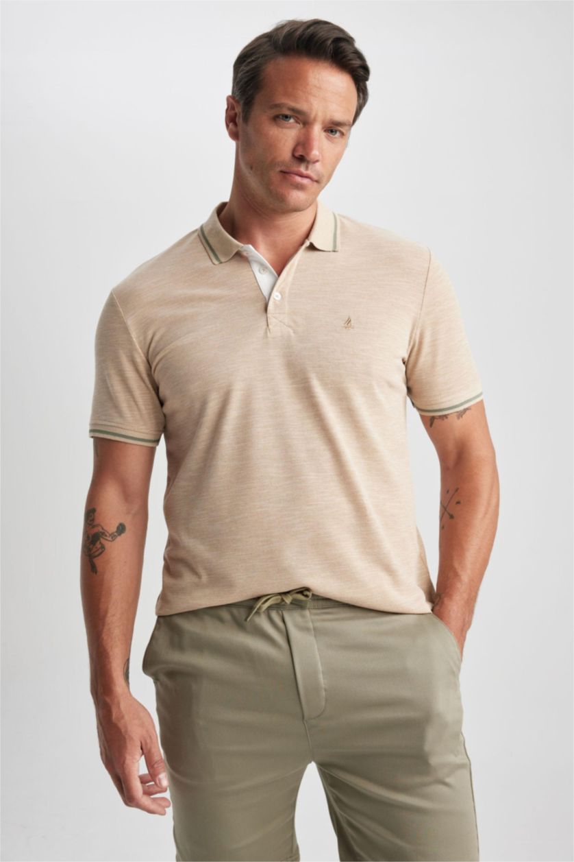 MAN Beige Regular Fit Polo Collar Pique Polo T-Shirt