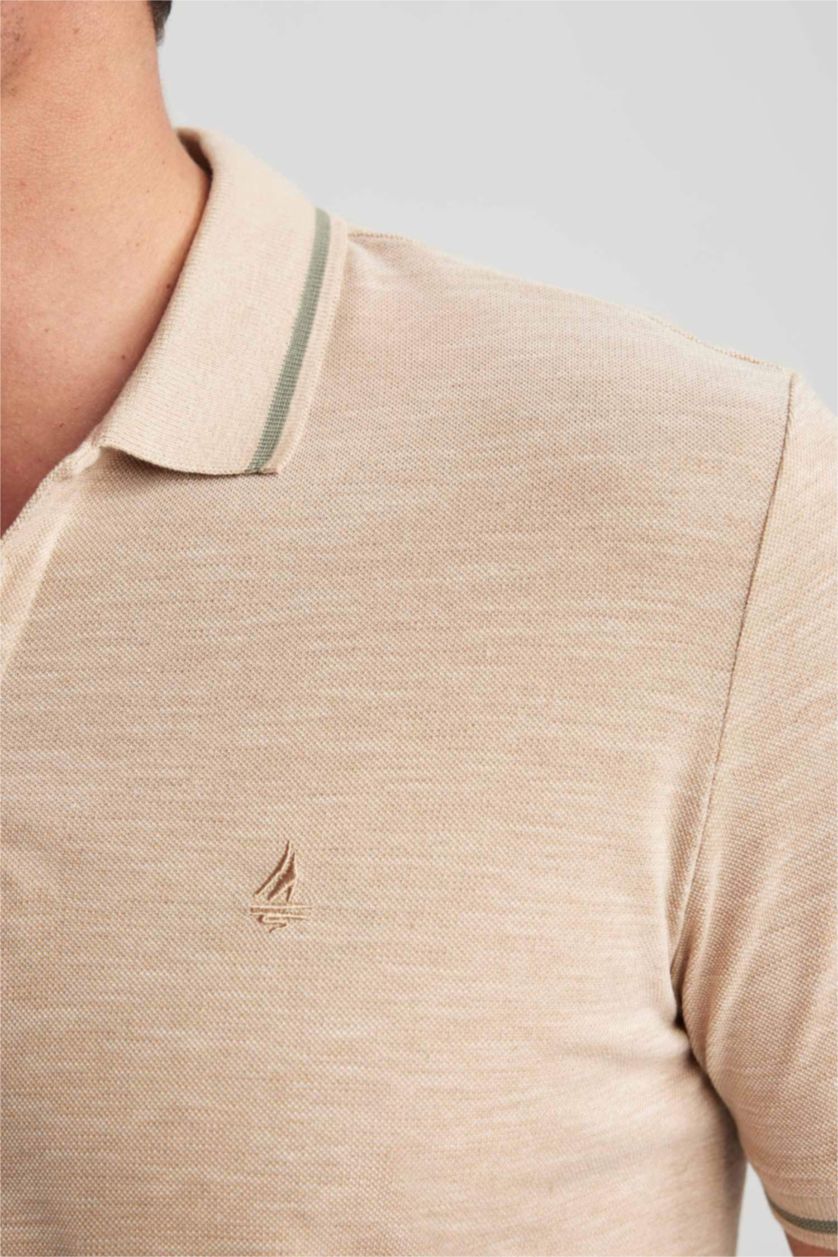 MAN Beige Regular Fit Polo Collar Pique Polo T-Shirt
