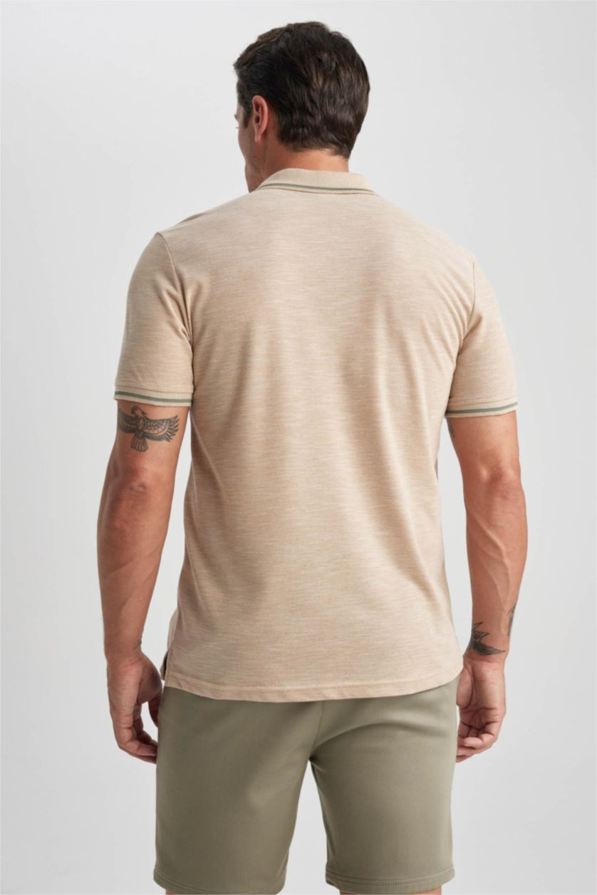 MAN Beige Regular Fit Polo Collar Pique Polo T-Shirt