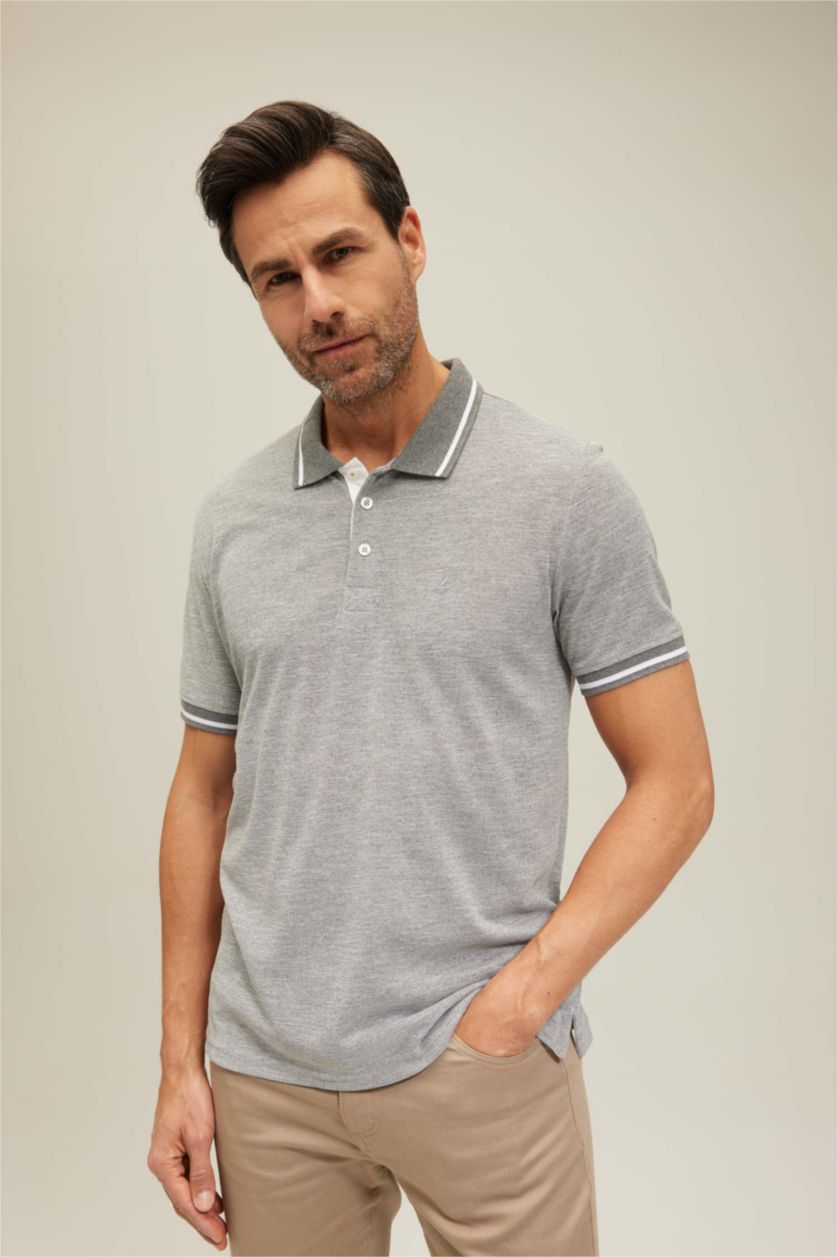 MAN Grey Elder Relax Fit Polo Neck Short Sleeve T-Shirt