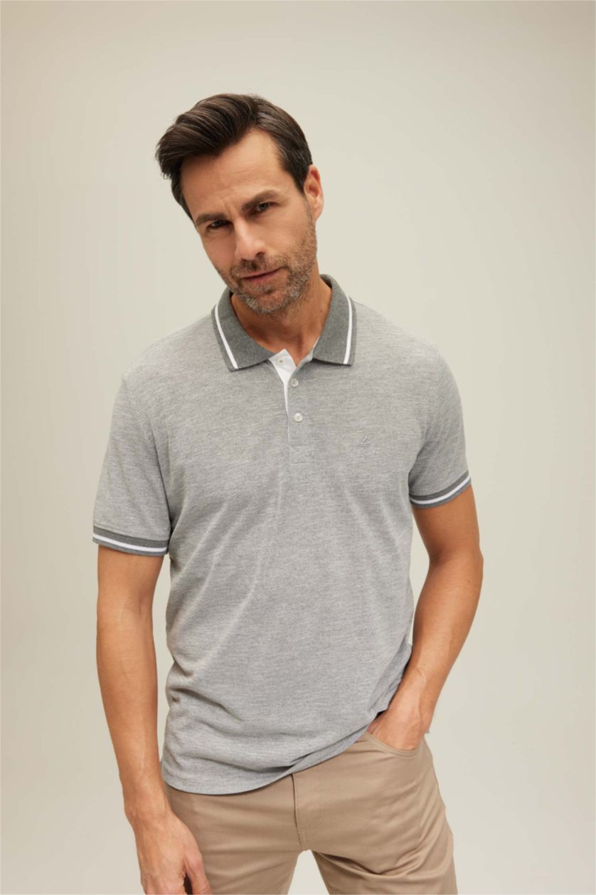 MAN Grey Elder Relax Fit Polo Neck Short Sleeve T-Shirt