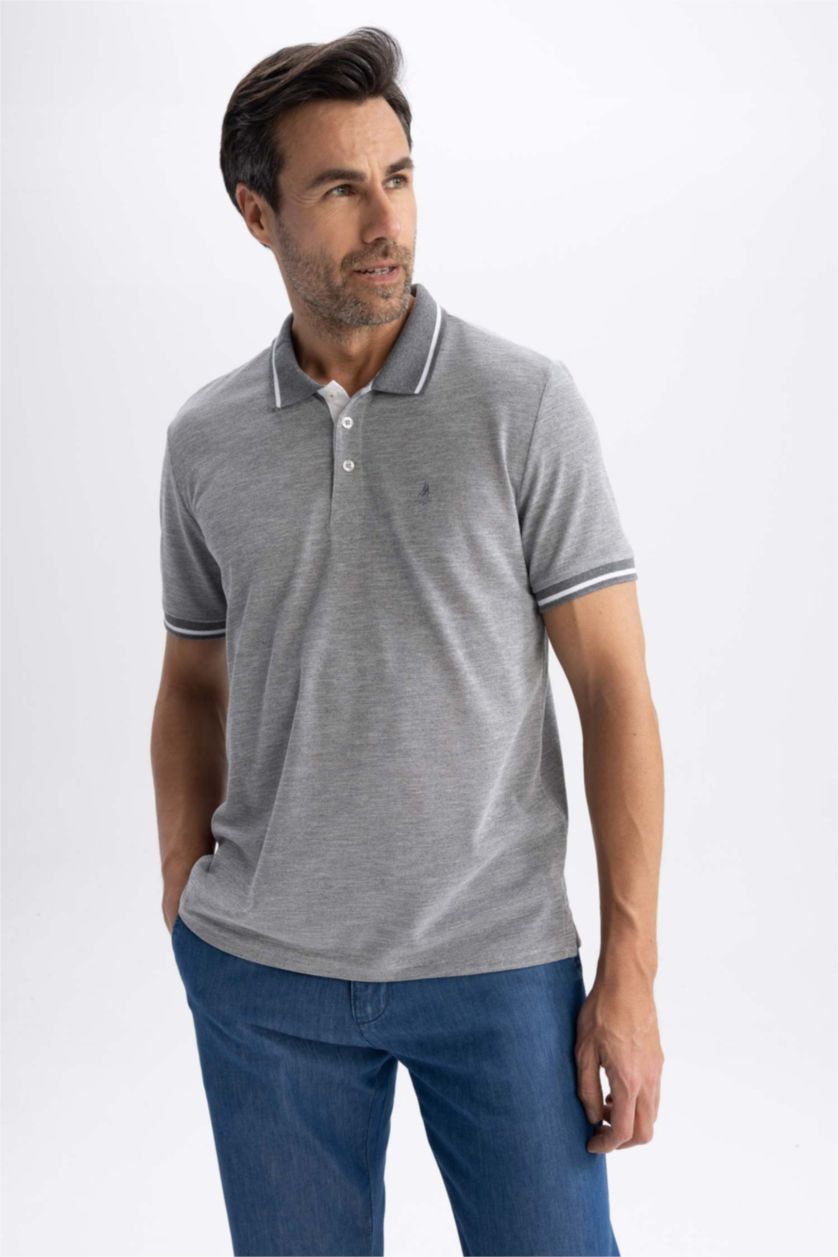 MAN Grey Elder Relax Fit Polo Neck Short Sleeve T-Shirt