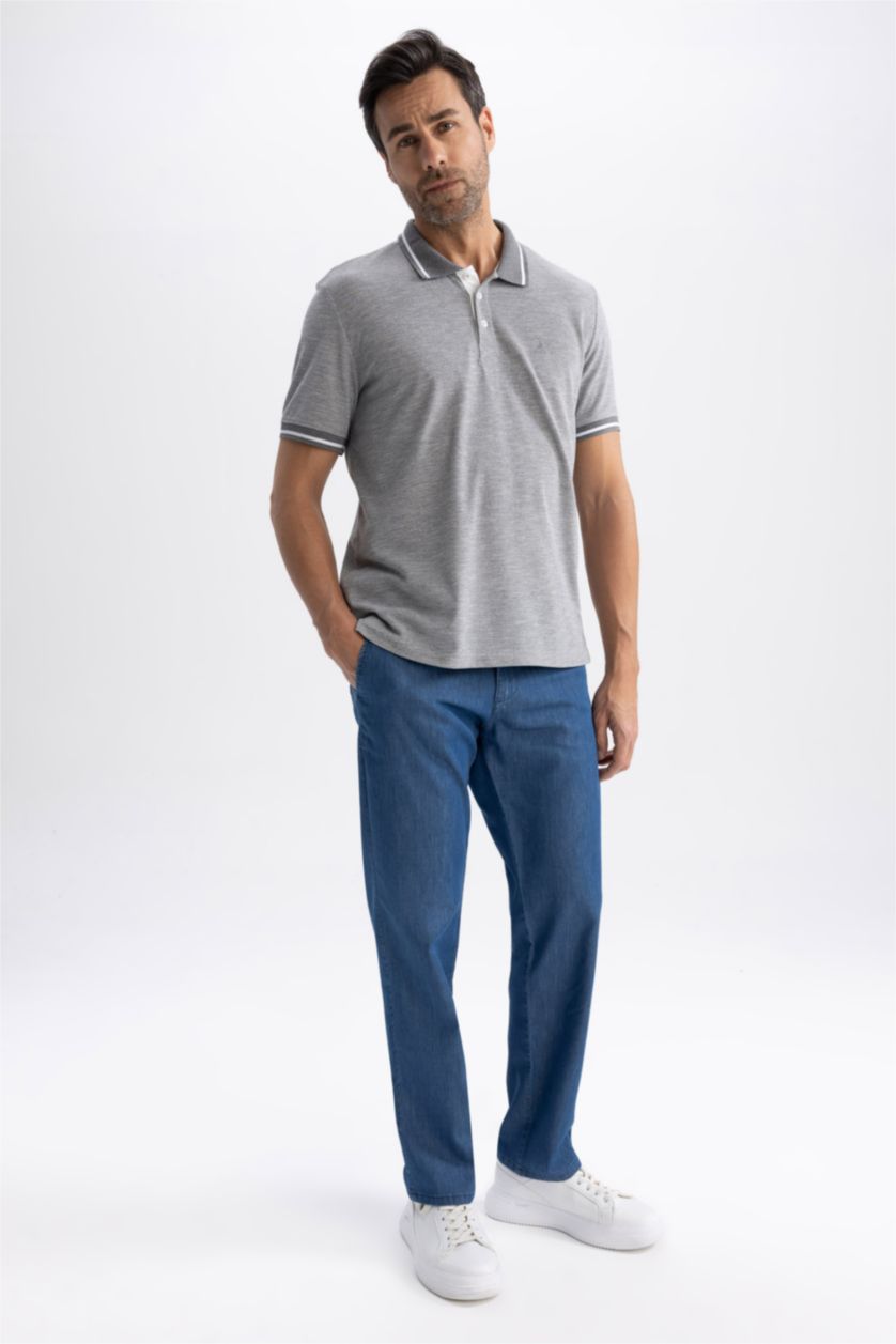 MAN Grey Elder Relax Fit Polo Neck Short Sleeve T-Shirt