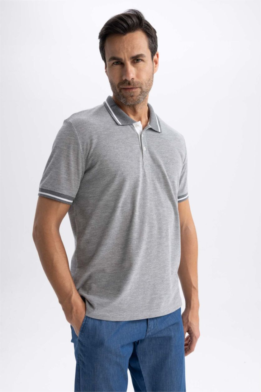 MAN Grey Elder Relax Fit Polo Neck Short Sleeve T-Shirt