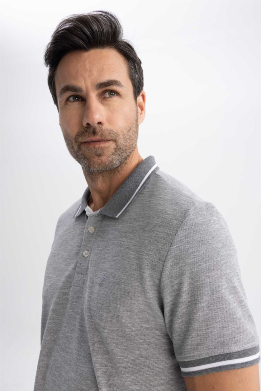 MAN Grey Elder Relax Fit Polo Neck Short Sleeve T-Shirt