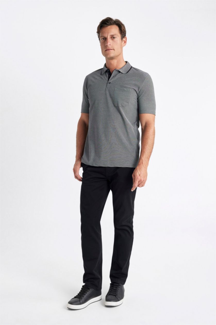 HOMME Noir T-Shirt Polo basique à Manches Courtes Coupe régulière