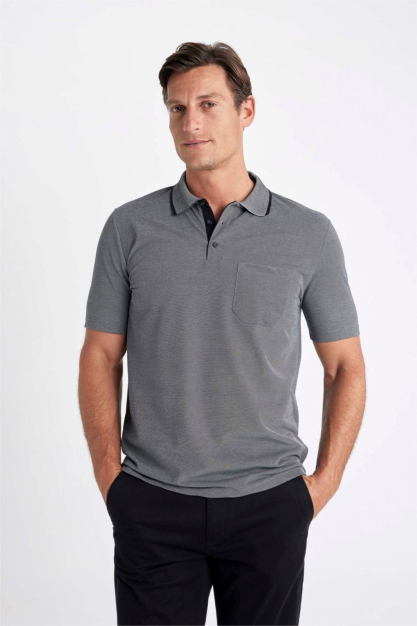 HOMME Noir T-Shirt Polo basique à Manches Courtes Coupe régulière