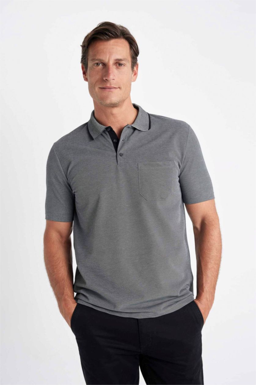 HOMME Noir T-Shirt Polo basique à Manches Courtes Coupe régulière