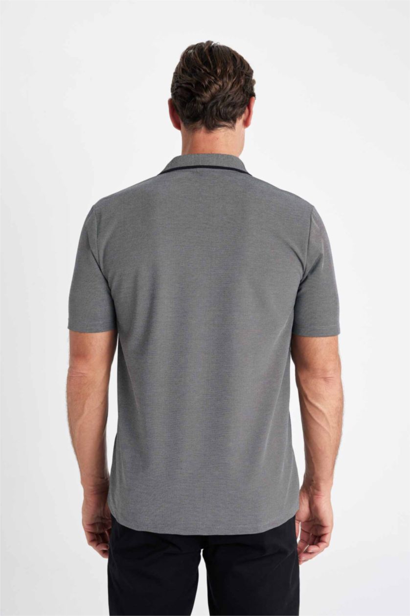 HOMME Noir T-Shirt Polo basique à Manches Courtes Coupe régulière