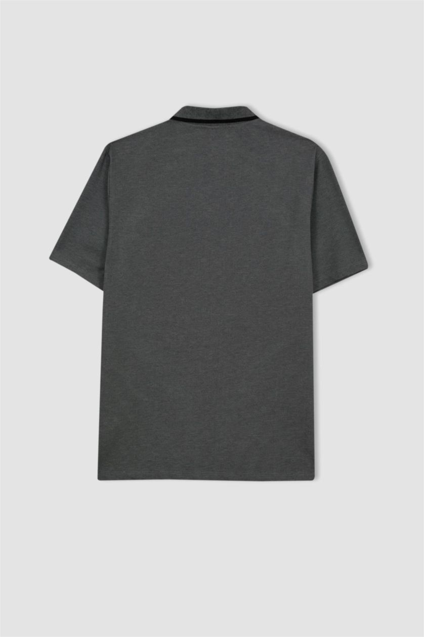 HOMME Noir T-Shirt Polo basique à Manches Courtes Coupe régulière