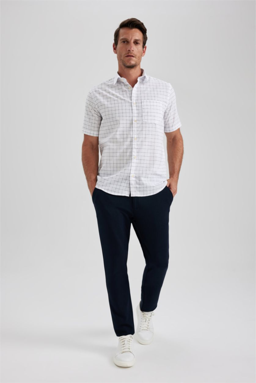 HOMME Marin Chemise à manches courtes à motif carré Coupe classique