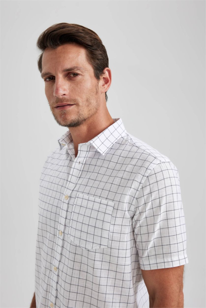 HOMME Marin Chemise à manches courtes à motif carré Coupe classique