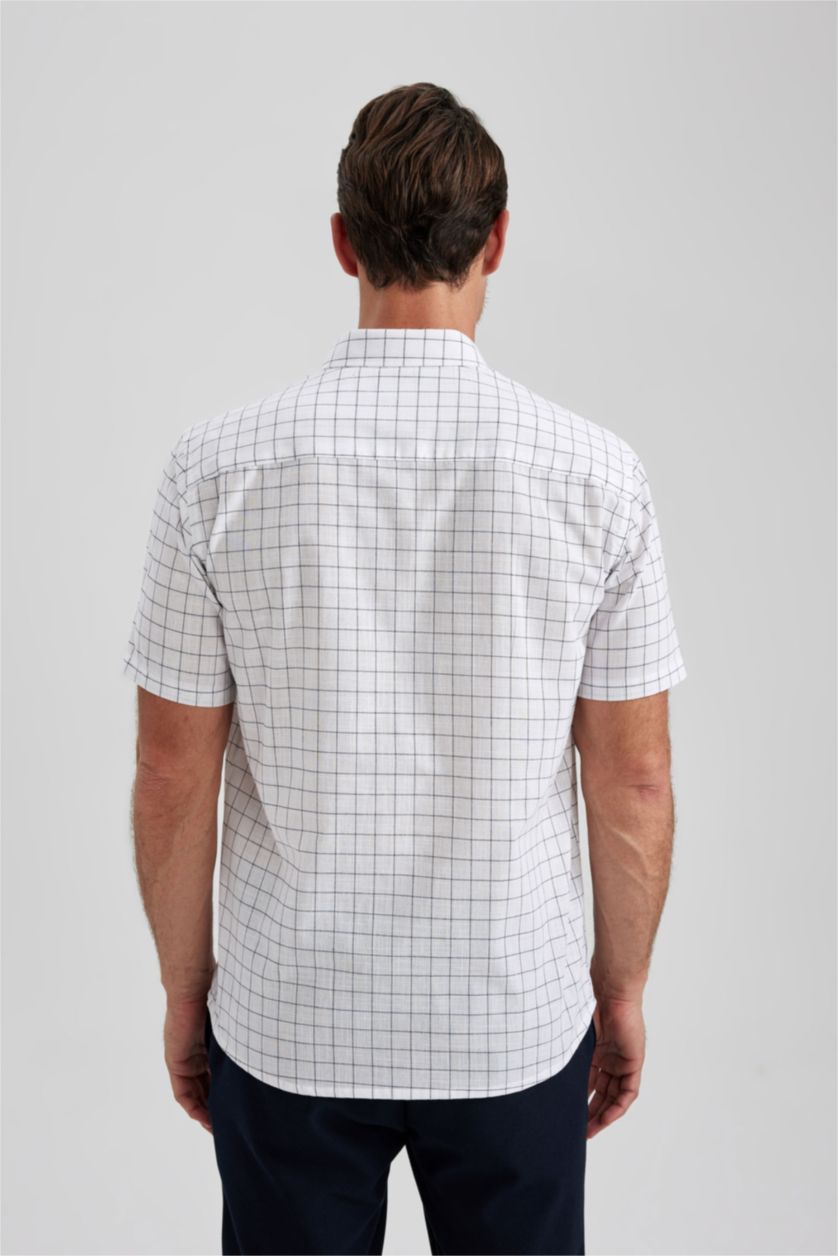 HOMME Marin Chemise à manches courtes à motif carré Coupe classique