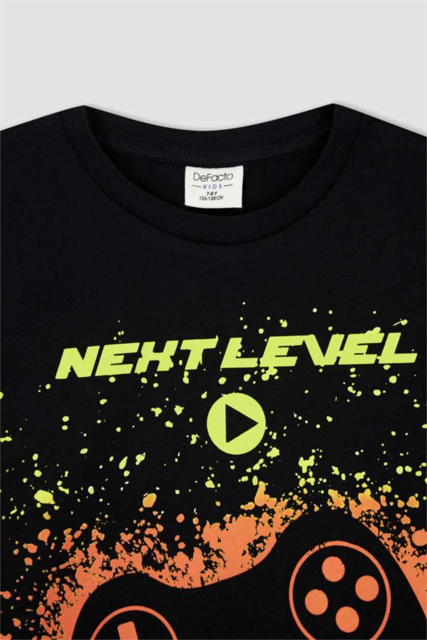 أولادي أسود طقم بيجاما شورت قطن بأكمام قصيرة مطبوع بقصة عادية للأولاد