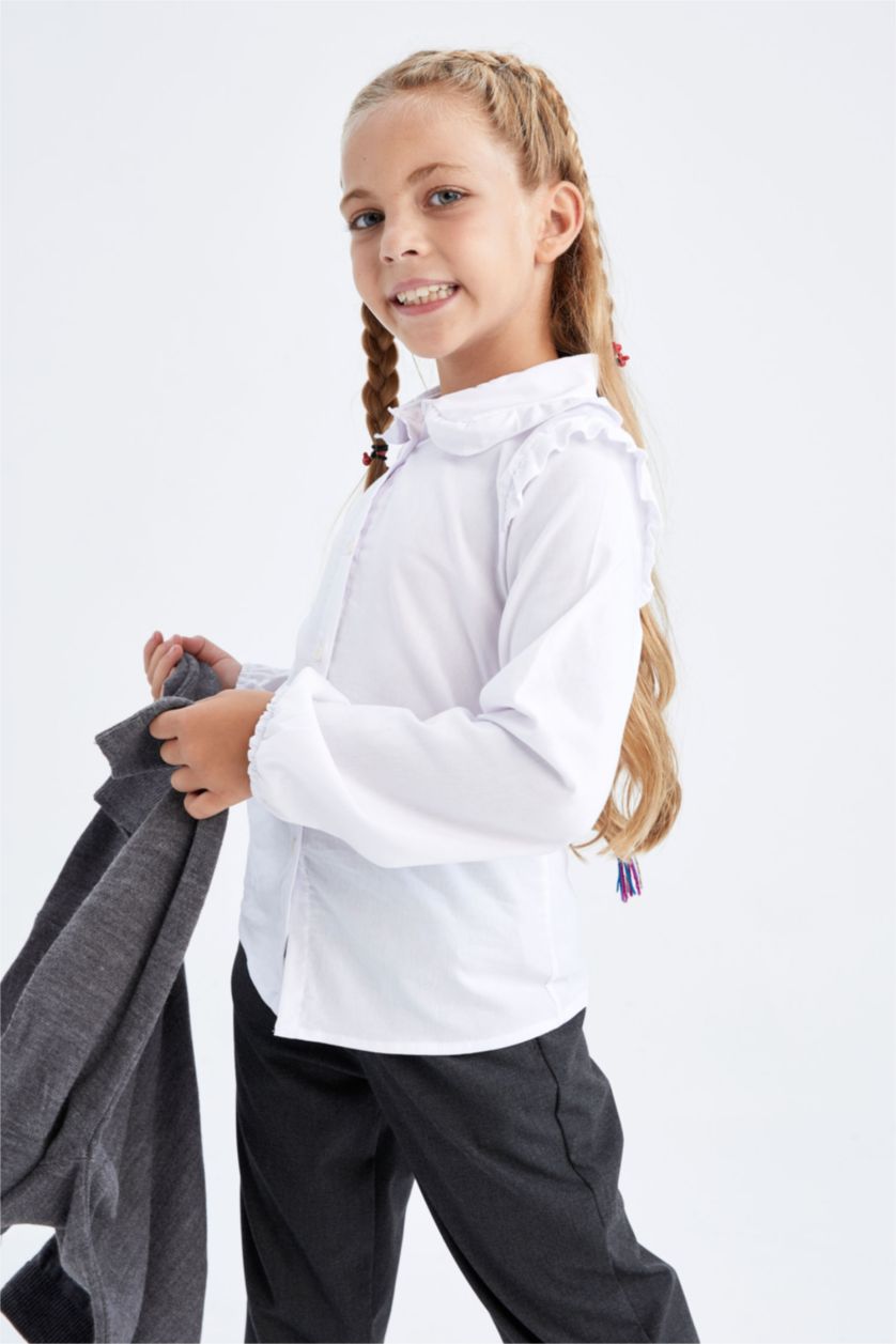 FILLES Blanc Chemises à manches longues Embellissement À volants Fille