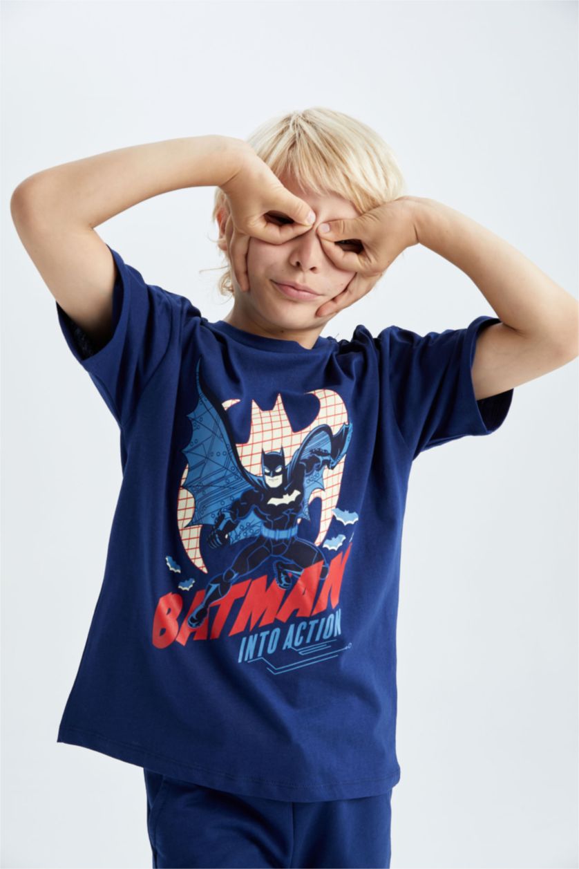 Erkek Çocuk - Genç Erkek Lacivert Erkek Çocuk Batman Oversize Fit Bisiklet Yaka Kısa Kollu Tişört