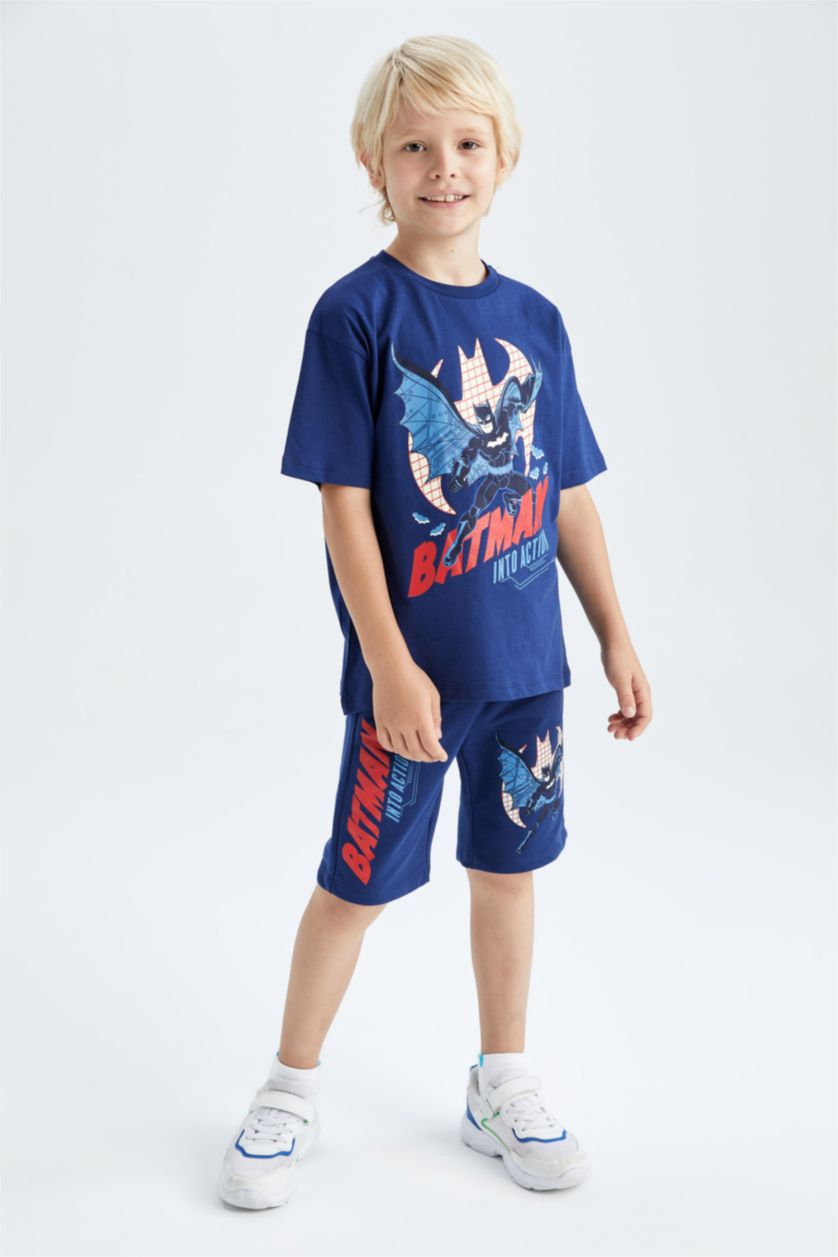 Erkek Çocuk - Genç Erkek Lacivert Erkek Çocuk Batman Oversize Fit Bisiklet Yaka Kısa Kollu Tişört