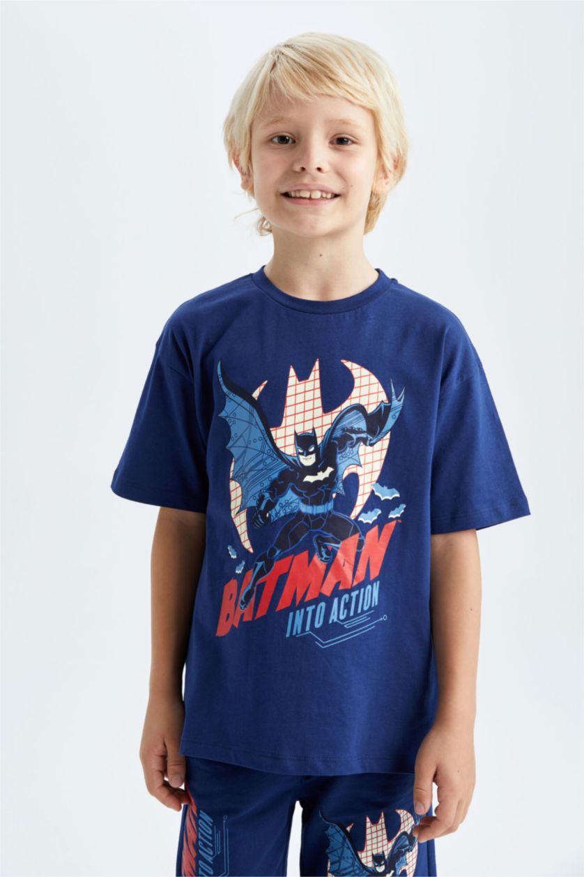 Erkek Çocuk - Genç Erkek Lacivert Erkek Çocuk Batman Oversize Fit Bisiklet Yaka Kısa Kollu Tişört