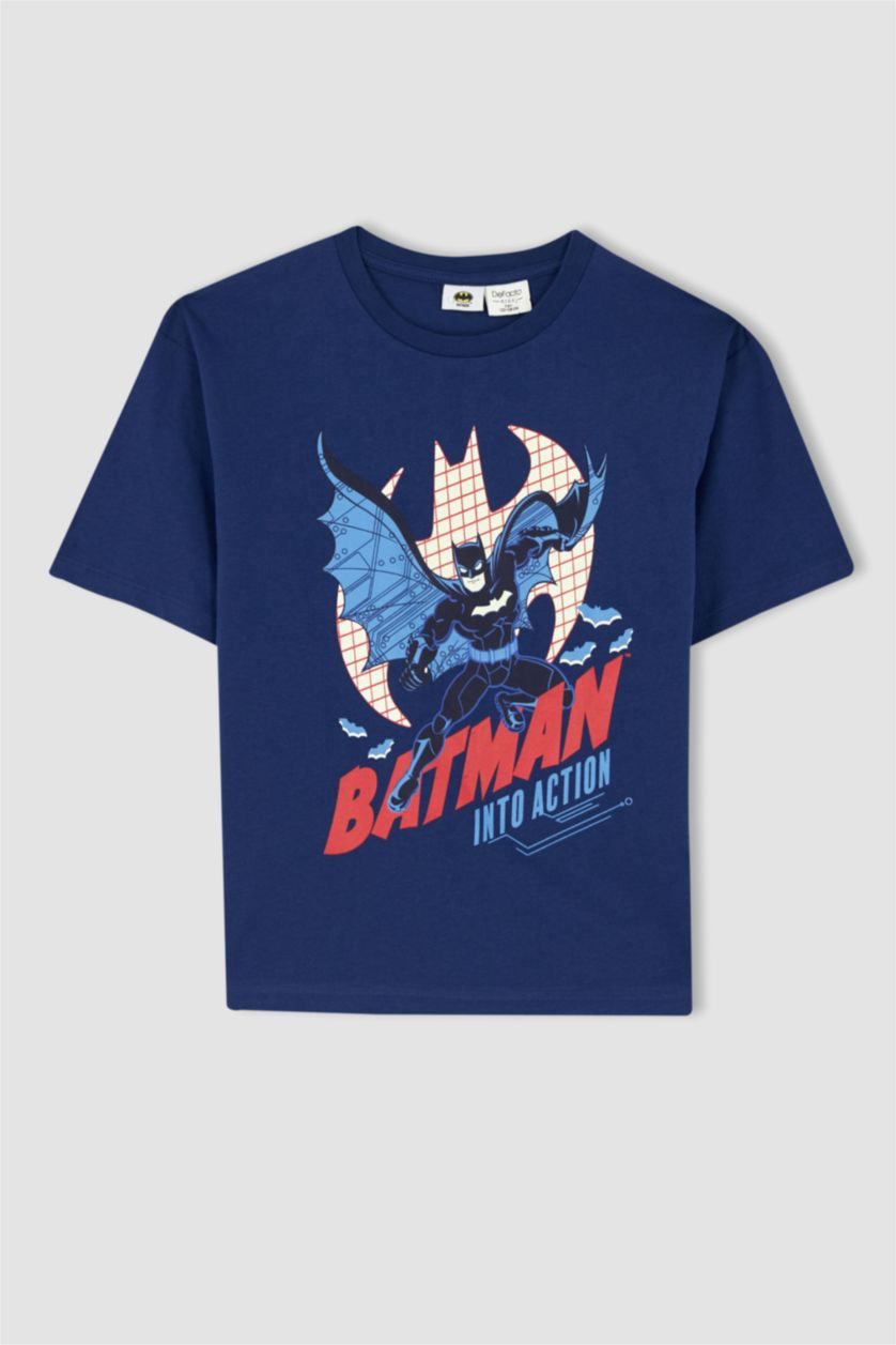 Erkek Çocuk - Genç Erkek Lacivert Erkek Çocuk Batman Oversize Fit Bisiklet Yaka Kısa Kollu Tişört