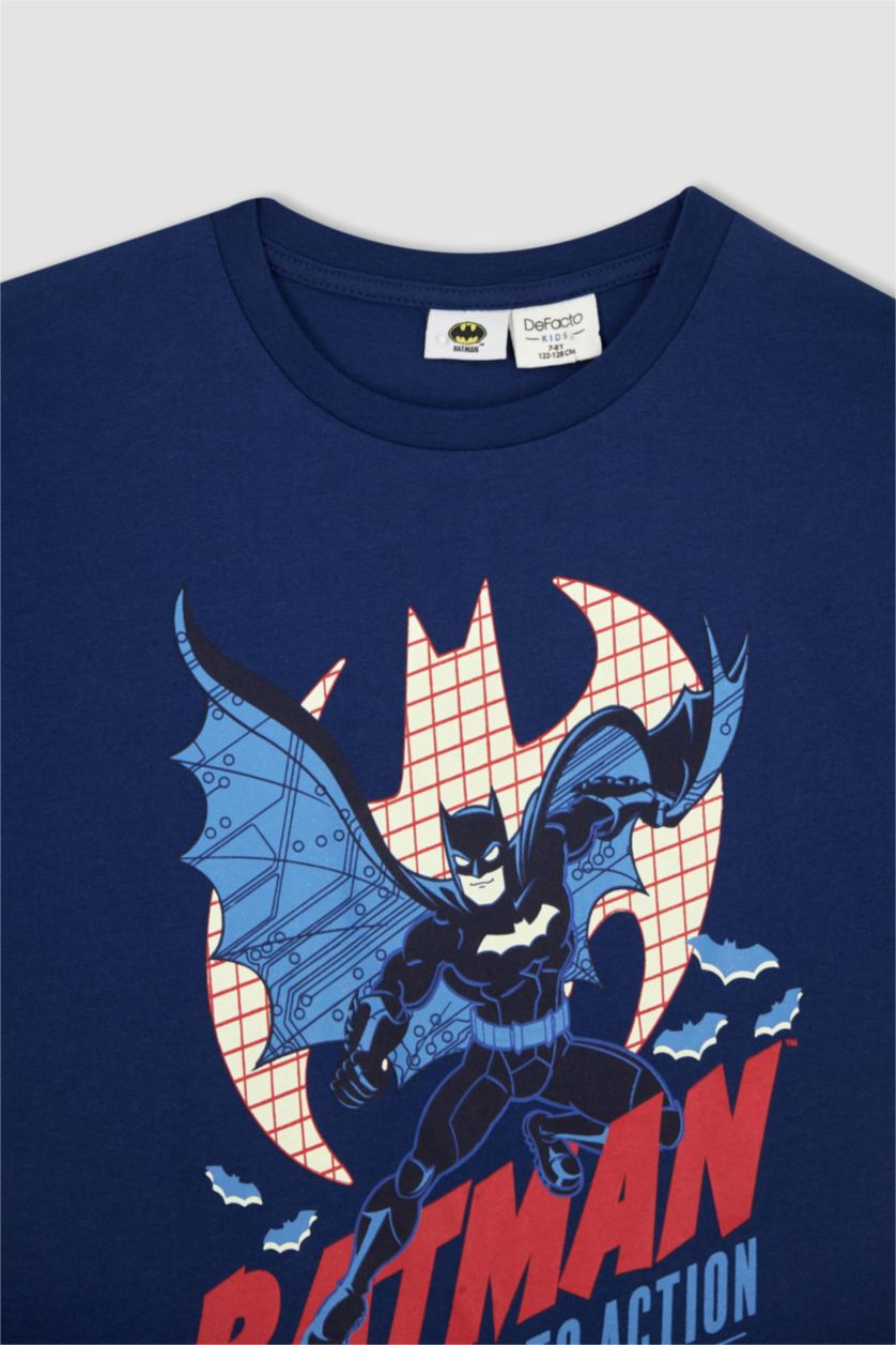 Erkek Çocuk - Genç Erkek Lacivert Erkek Çocuk Batman Oversize Fit Bisiklet Yaka Kısa Kollu Tişört