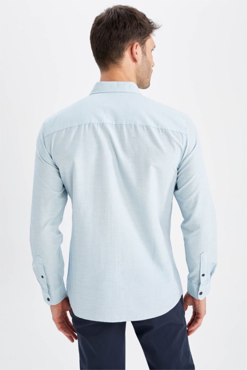 HOMME Bleu Chemise à manches longues et col polo coupe slim