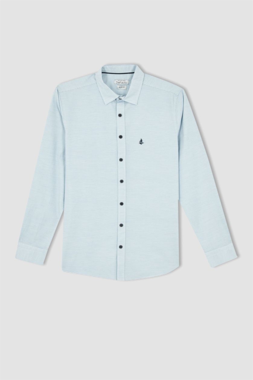 HOMME Bleu Chemise à manches longues et col polo coupe slim