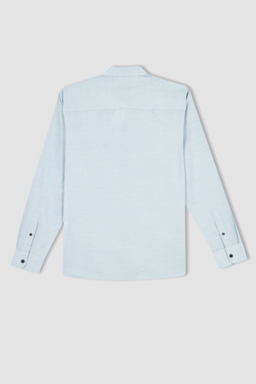 HOMME Bleu Chemise à manches longues et col polo coupe slim