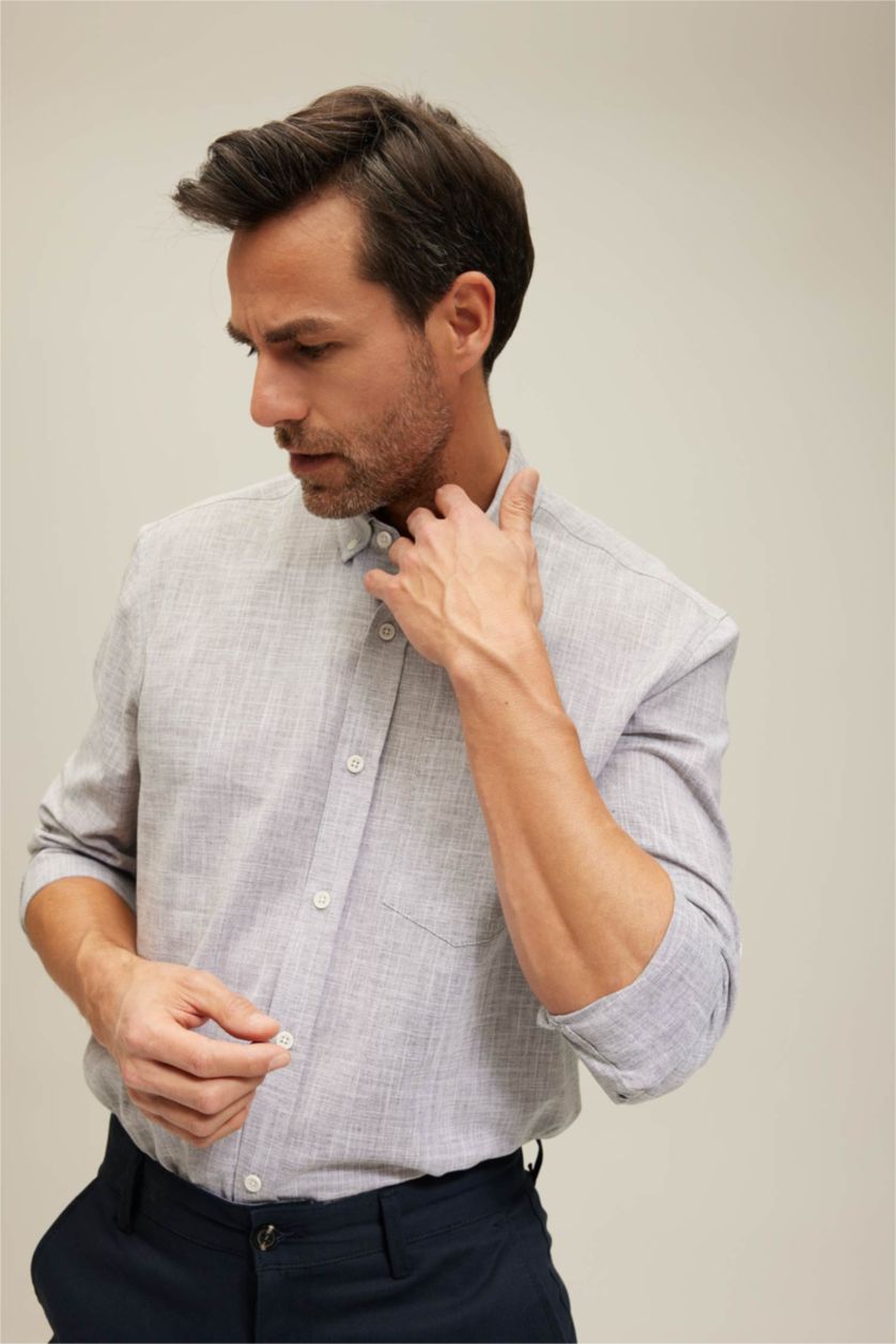 Ерлер Антрацит жейде мойыны Ұзын жеңді көйлек