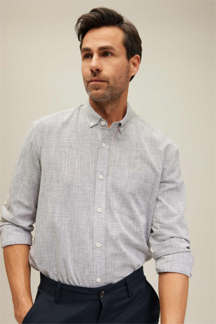 Ерлер Антрацит жейде мойыны Ұзын жеңді көйлек