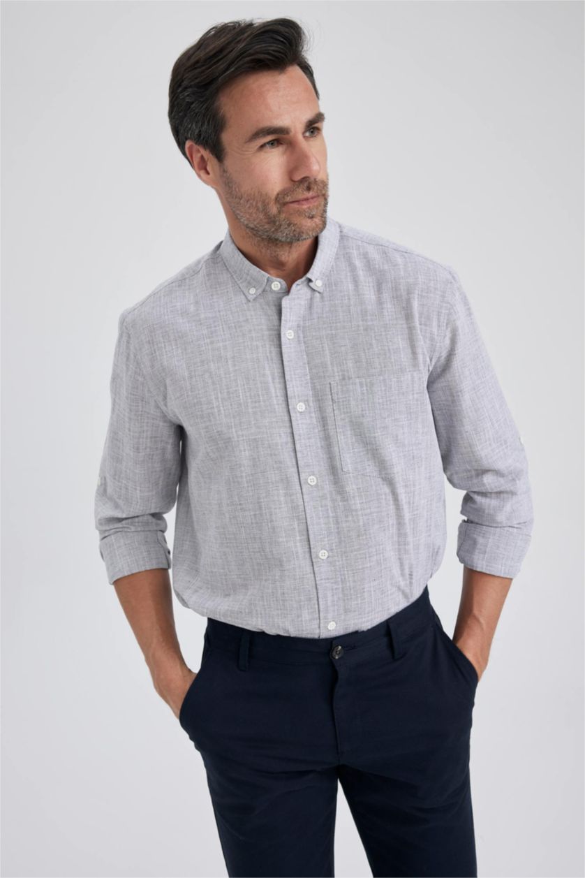 Ерлер Антрацит жейде мойыны Ұзын жеңді көйлек