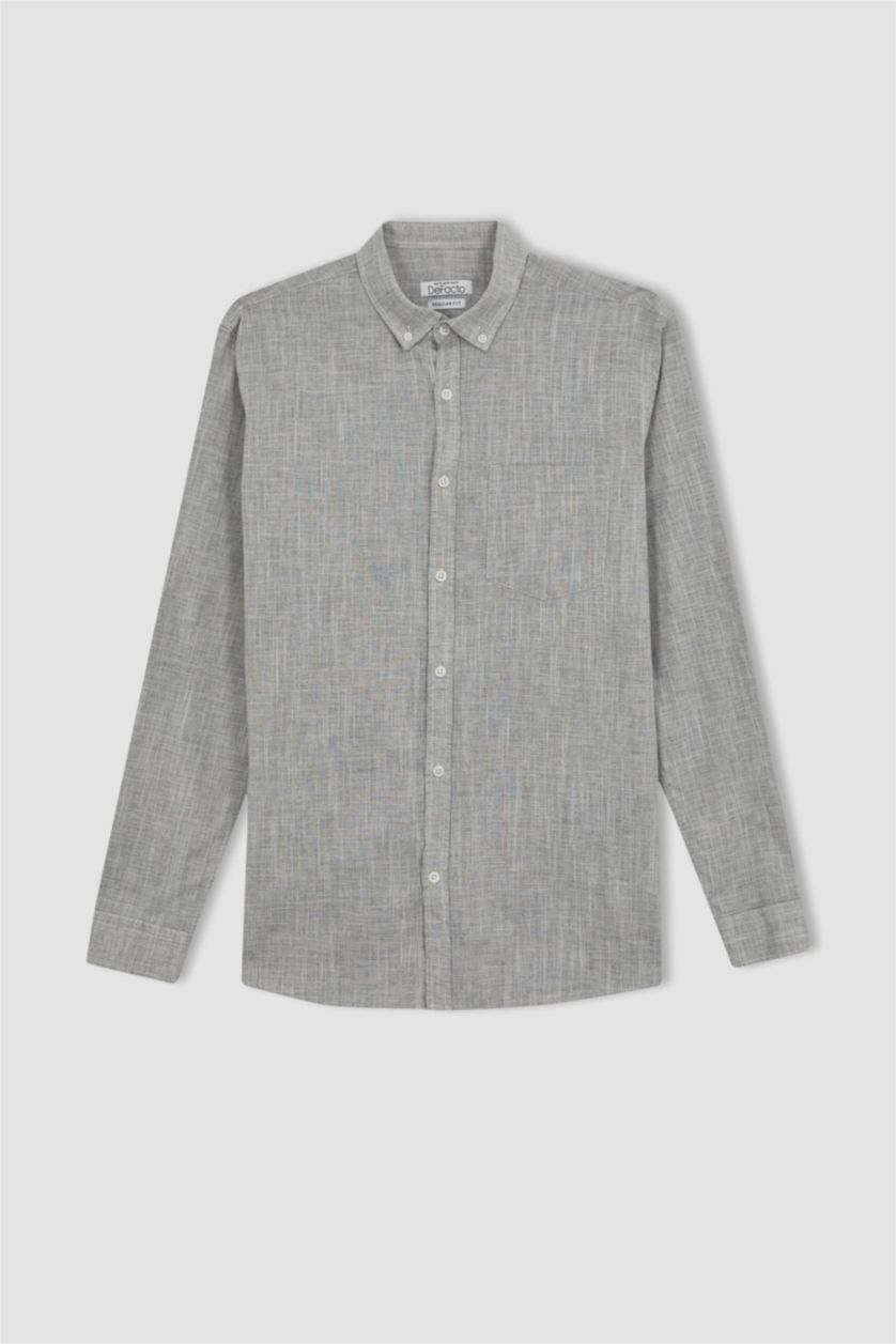 Ерлер Антрацит жейде мойыны Ұзын жеңді көйлек