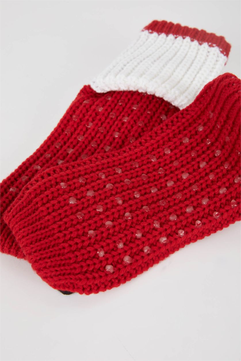 Kadın Kırmızı Kadın Akrilik Triko Ev Çorabı