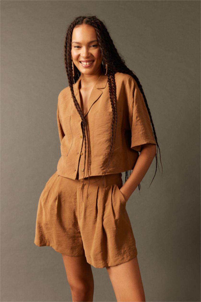 FEMME Marron Chemises à manches courtes Modal Col pyjama Double Poche