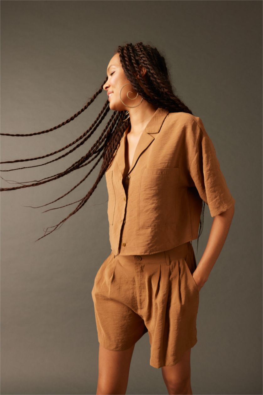 FEMME Marron Chemises à manches courtes Modal Col pyjama Double Poche