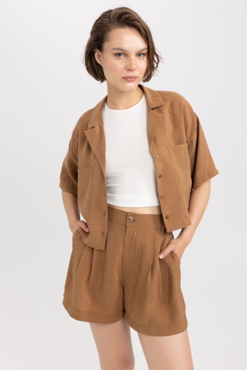 FEMME Marron Chemises à manches courtes Modal Col pyjama Double Poche