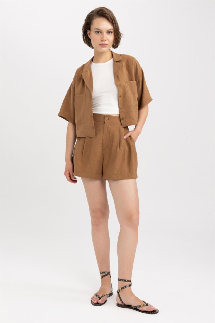 FEMME Marron Chemises à manches courtes Modal Col pyjama Double Poche