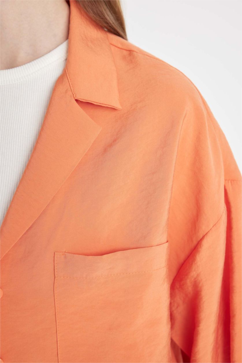 نساء برتقالي قميص واسع نص كم منسوج برقبة بيجاما