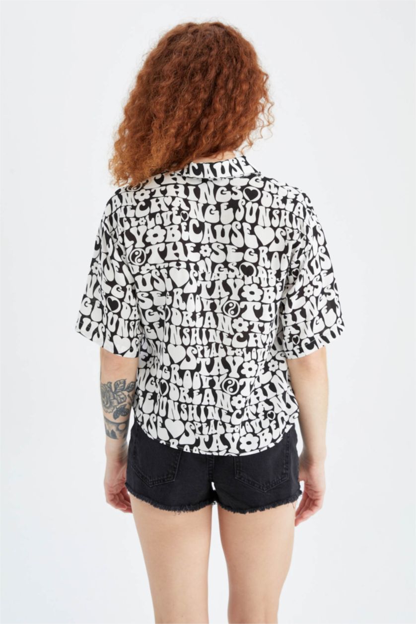 WOMAN Black Relax Fit Patterned Viscose Shirt