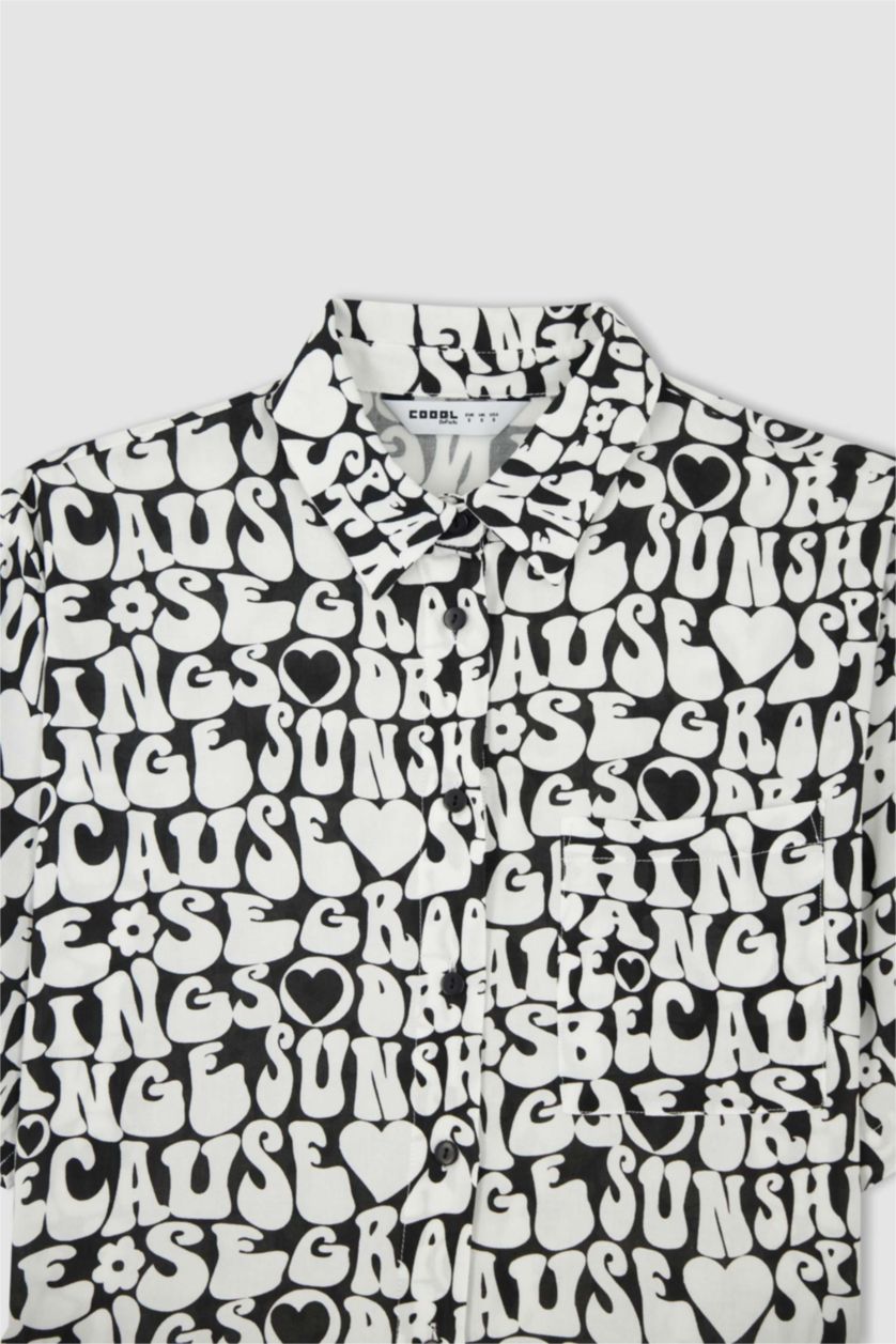 WOMAN Black Relax Fit Patterned Viscose Shirt