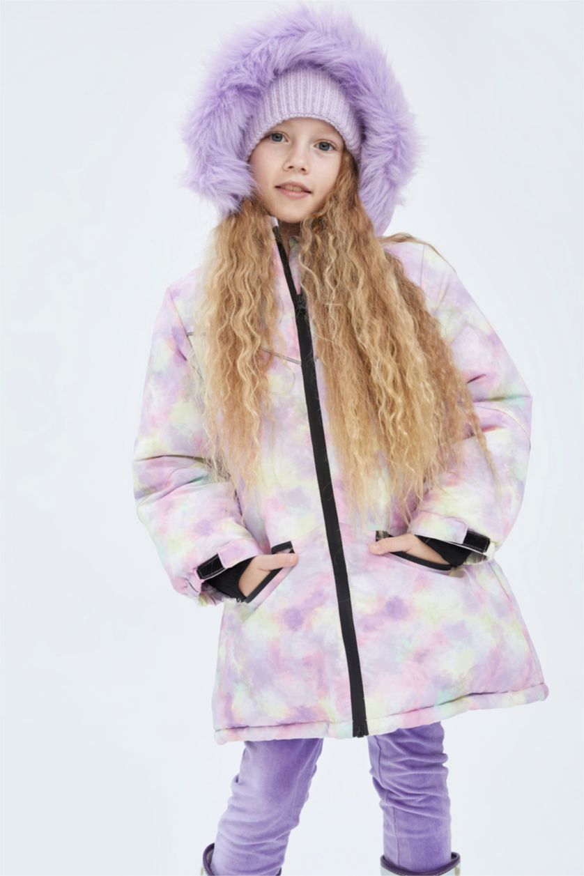Девочки и подростки Светло-сиреневый Куртка стандартного кроя с мехом для девочек
